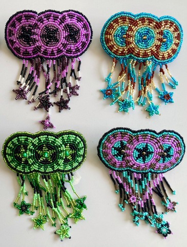 Beaded 3 circles with fringe and stars barrette 