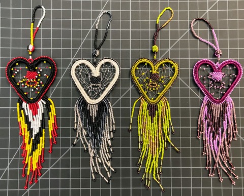 Beaded Dreamcatcher Ornament - heart Native American style