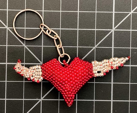 Beaded Flying Heart Keychain 