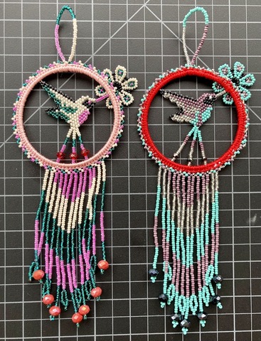 Beaded Hummingbird Dreamcatcher Ornament Native American style