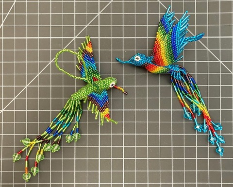 Beaded Hummingbird Ornament - Large Rainbow rainbow