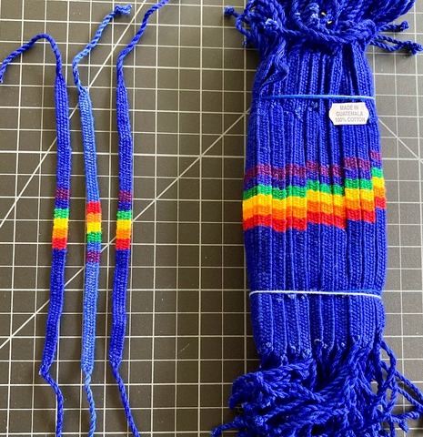 Rainbow Cotton Block Friendship Bracelet 1/4 Inch Blue Background rainbow