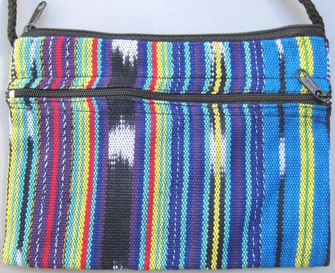 3 Zipper Cotton Purse With Shoulder Strap Large Guatemalan, Guatemala, Mayan, handmade, colorful, wholesale, artisan, 3 Zipper, Cotton, Purse, Shoulder, Strap, Large