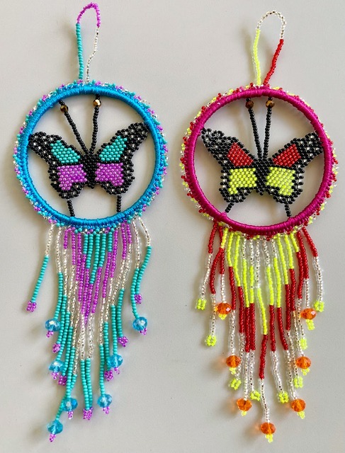 Beaded Butterfly Dreamcatcher Ornament Native American style