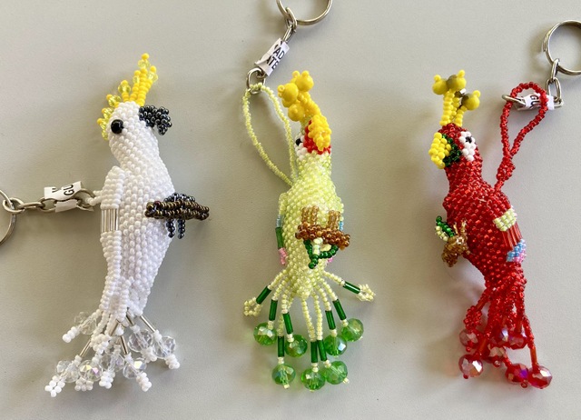 Beaded Cockatiel Keychain Guatemalan, Guatemala, Mayan, handmade, colorful, wholesale, artisan, Beaded, Cockatiel, Keychain