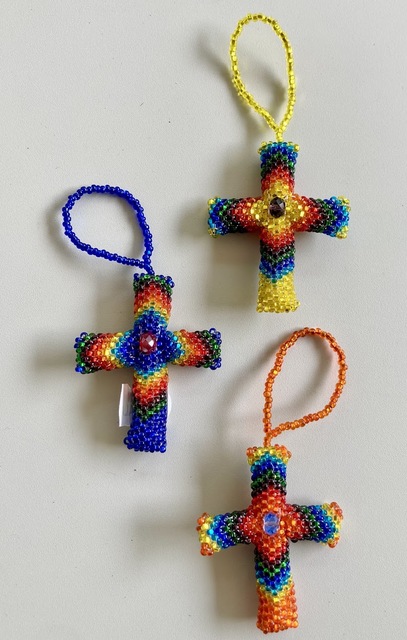 Beaded Cross Ornament Rainbow 