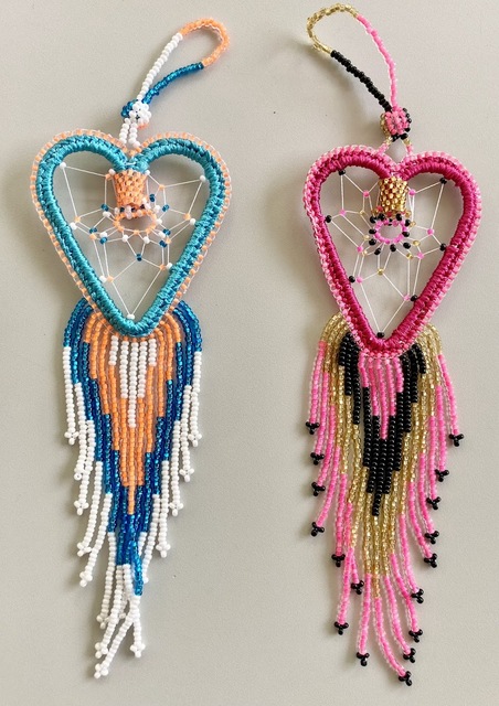 Beaded Dreamcatcher Ornament - heart Native American style