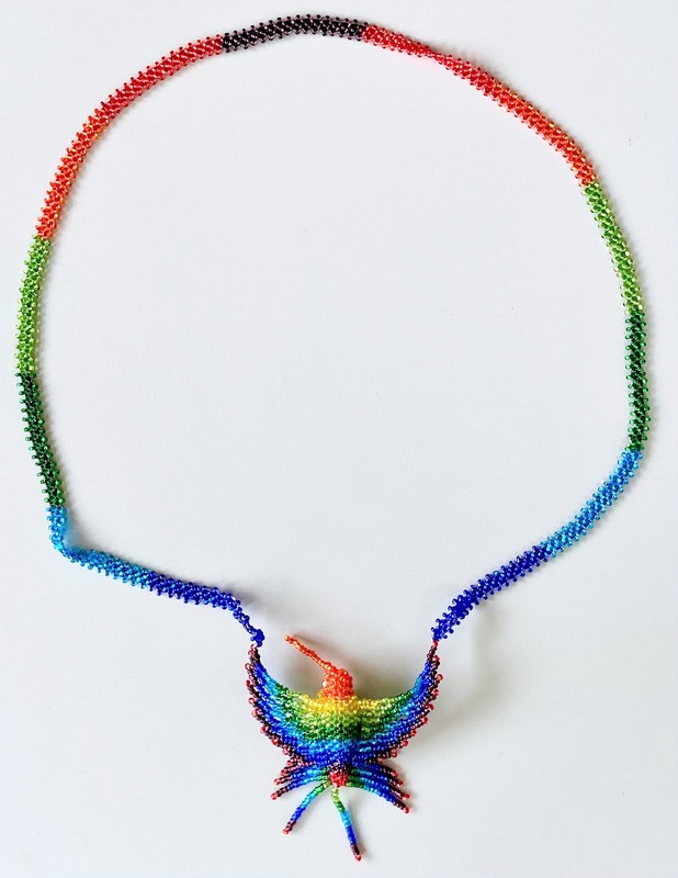 Beaded Hummingbird Necklace rainbow 