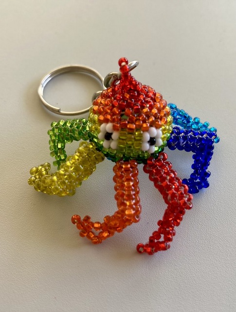 Beaded Octopus Keychain Rainbow Guatemalan, Guatemala, Mayan, handmade, colorful, wholesale, artisan, Beaded, Octopus, Keychain, rainbow