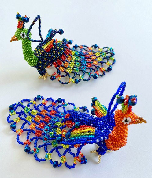 Beaded Peacock Ornament Extra Large 