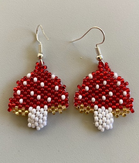 Beaded Red Mushroom Earrings  Guatemalan, Guatemala, Mayan, handmade, colorful, wholesale, artisan, Beaded, Mushroom, Earrings, Red