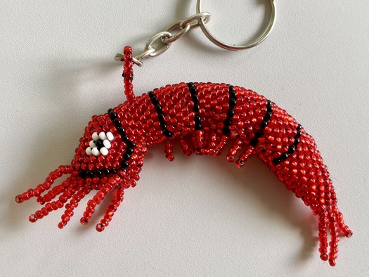 Beaded Shrimp Keychain Guatemalan, Guatemala, Mayan, handmade, colorful, wholesale, artisan, Beaded, Shrimp, Keychain