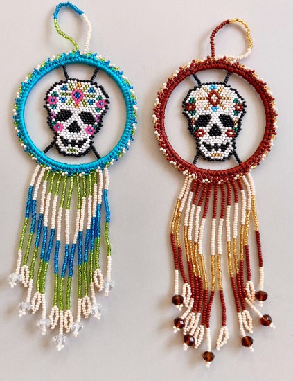 Beaded Skull Dreamcatcher Ornament Native American style
