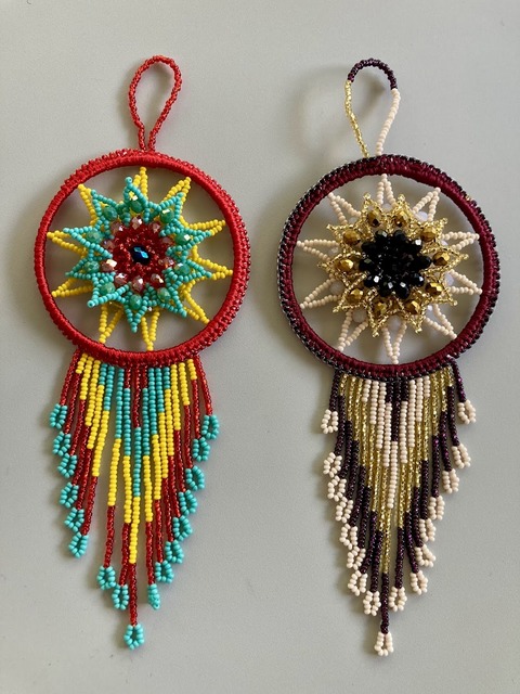 Native American Style Beaded Dreamcatcher Ornament 3D Guatemalan, Guatemala, Mayan, handmade, colorful, wholesale, artisan, Native, American, style, dreamcatcher, ornament