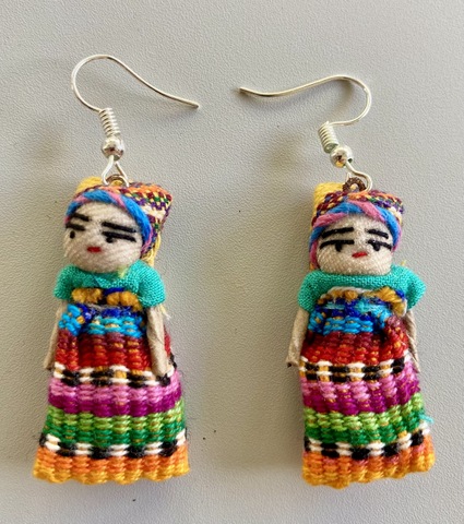 Worry Doll Earrings Guatemalan, Guatemala, Mayan, handmade, colorful, wholesale, artisan, Worry, Doll, Earrings